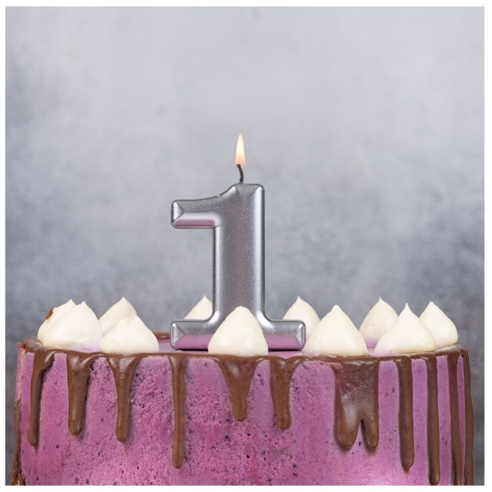 Свечи-цифры Серебряные, 8 см.