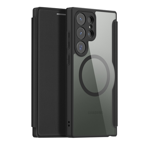 Прозрачный чехол книжка черного цвета с поддержкой MagSafe от Dux Ducis для Samsung Galaxy S23 Ultra, серия Skin X Pro Series Case