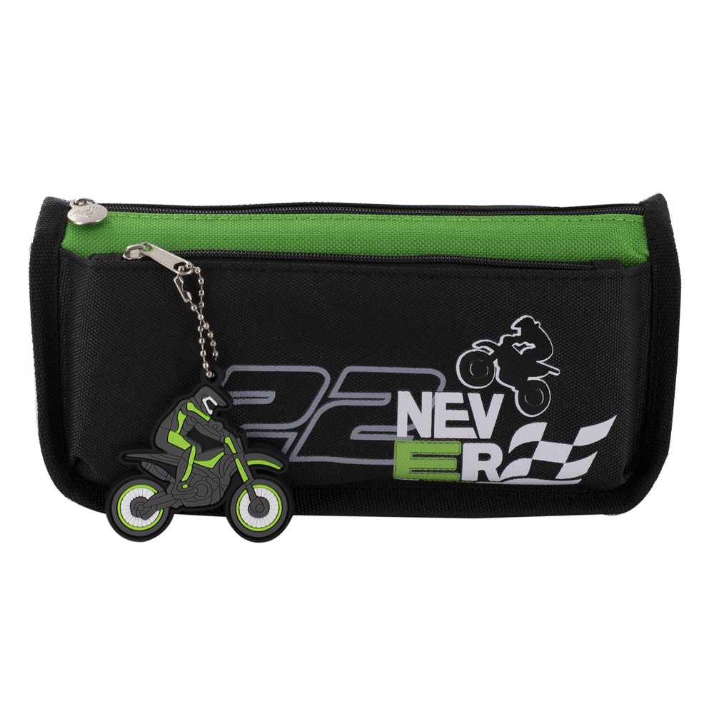 Пенал - косметичка Alingar, ПВХ, молния, боковой карман, брелок, 190 х 80 х 35 мм, "NEVER GIVE UP", микс (черный, серый, синий), мотоцикл, европодвес