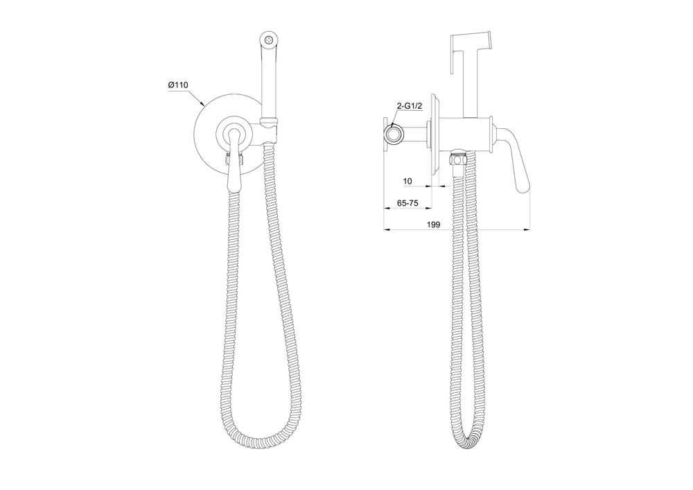 Смеситель с гигиеническим душем встраиваемый WONZON & WOGHAND STEAM, Темный графит (WW-88829008-BGM)