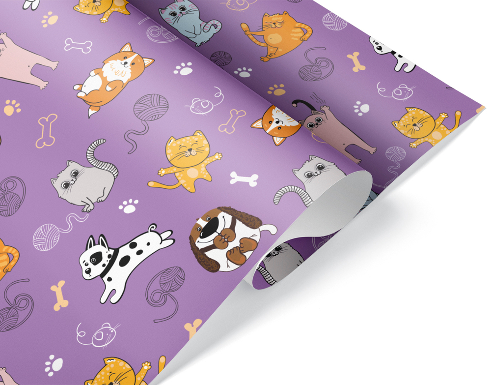 Упаковочная бумага «Кошечки и Собачки» 0,7×1 м, 80 г/м²