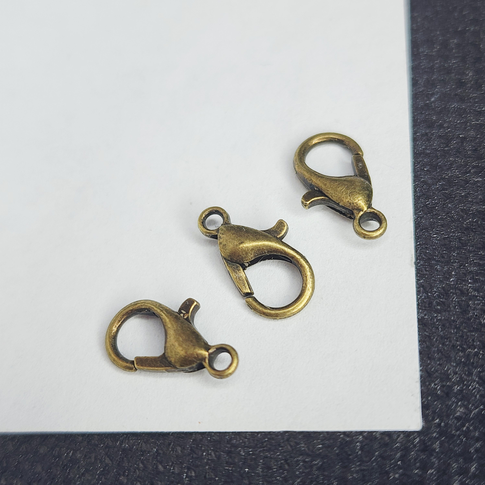 Замок карабин, античная бронза, бижутерный сплав, 12×6мм, штучно