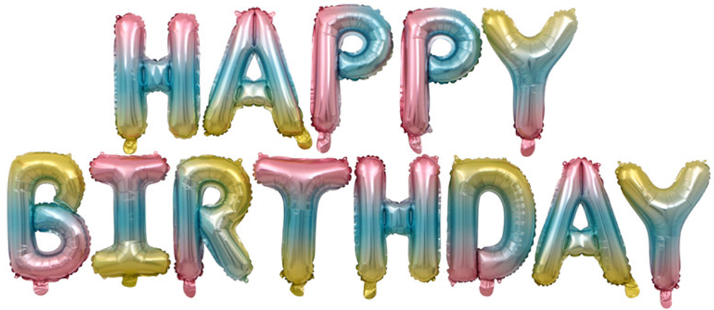 Растяжка "Happy Birthday" Нежная радуга