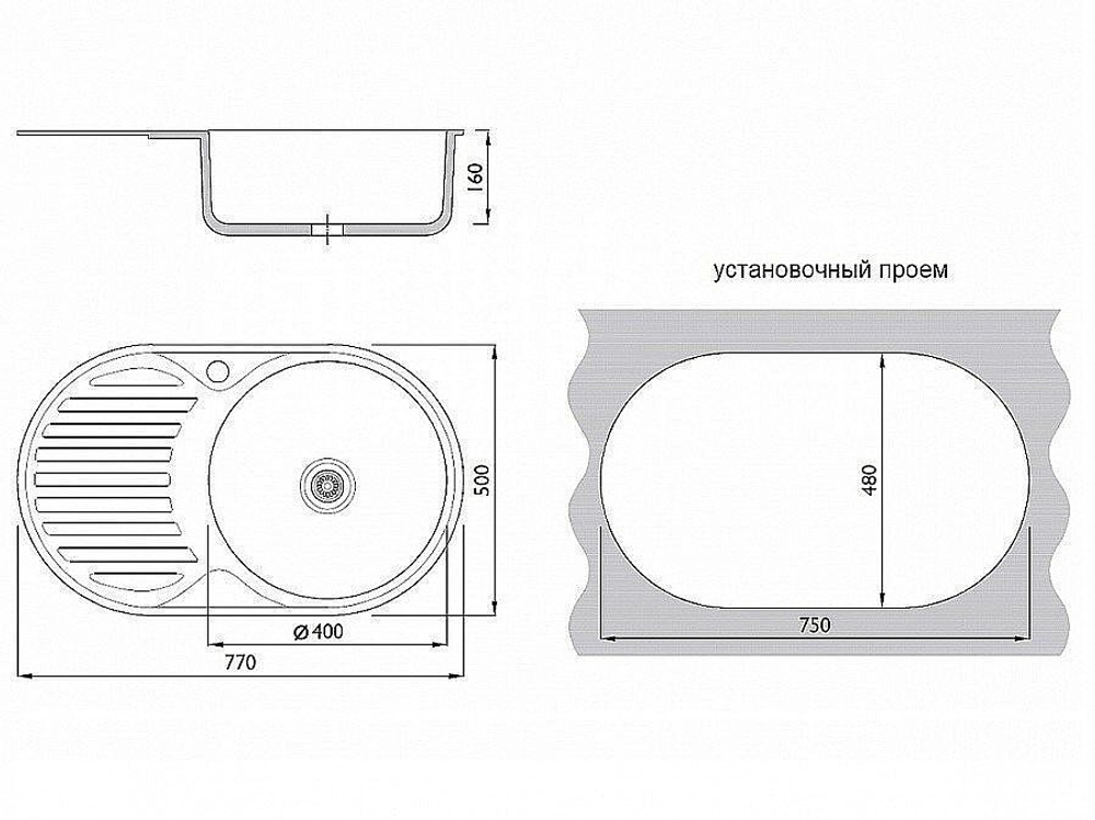Мойка врезная Vivat 775016/0,6 1Ч1К (правая) Глянец Нержавеющая сталь