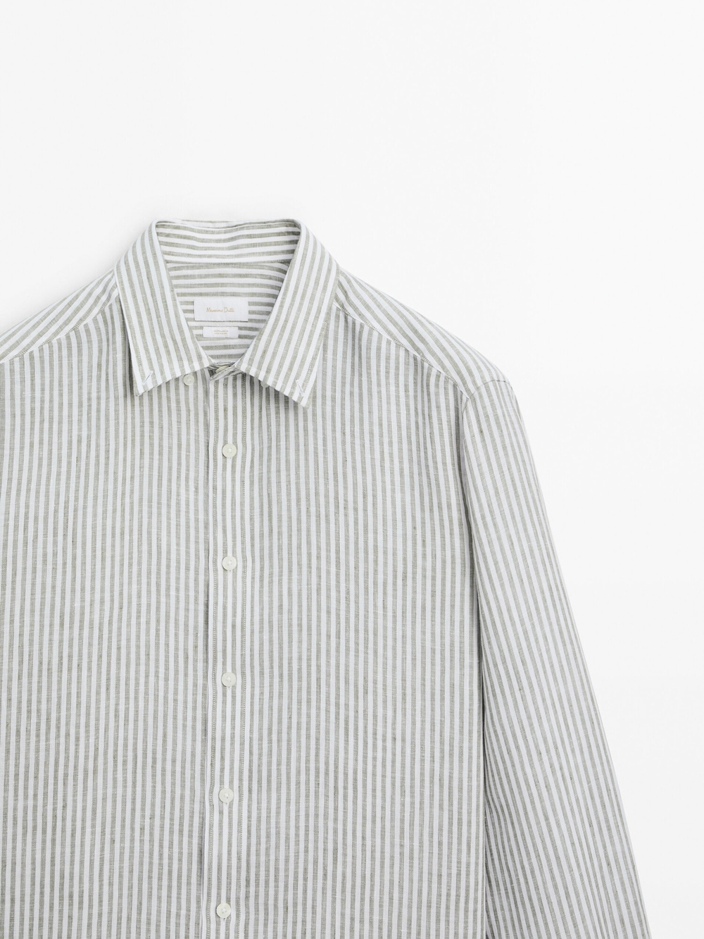 Massimo Dutti Рубашка из 100% льна в полоску, зеленый