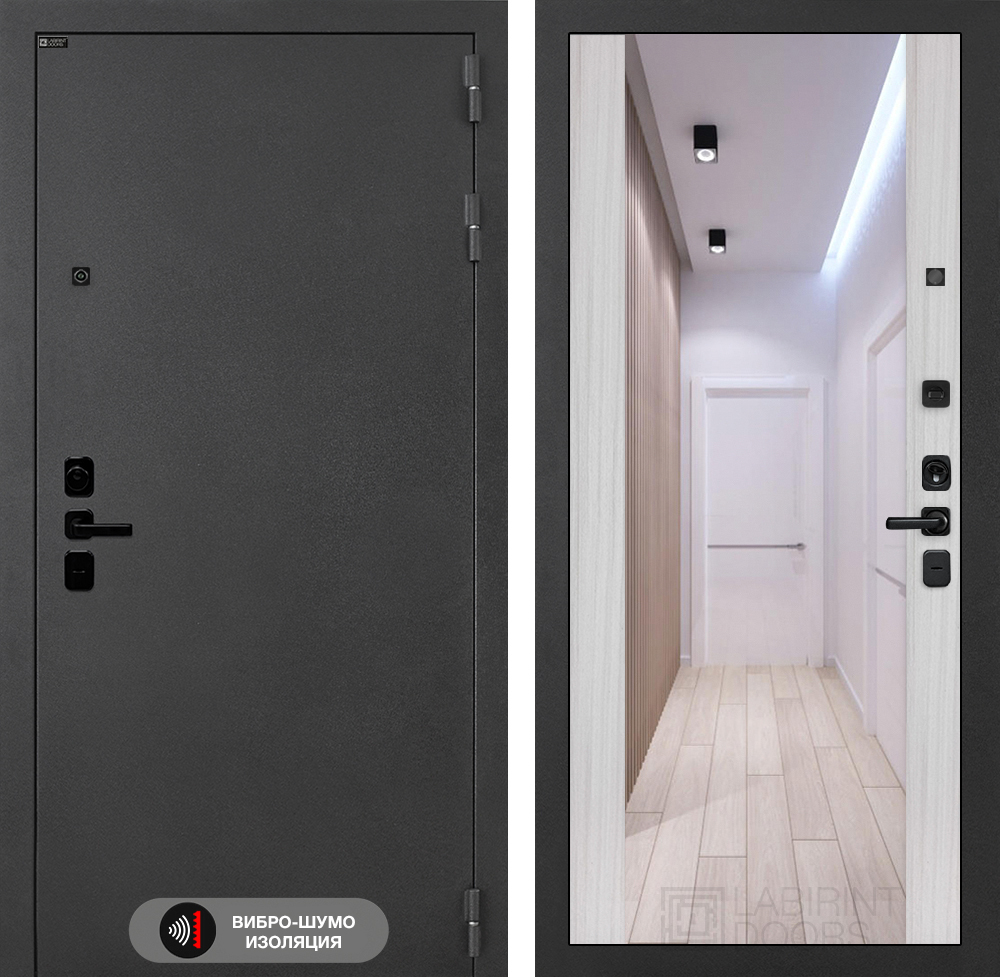 Дверь Входная Лабиринт ACUSTIC С зеркалом Максимум Сандал белый