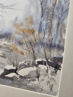Картина авторская акварельная в паспарту 30х40 см на стену для интерьера "Предзимье"