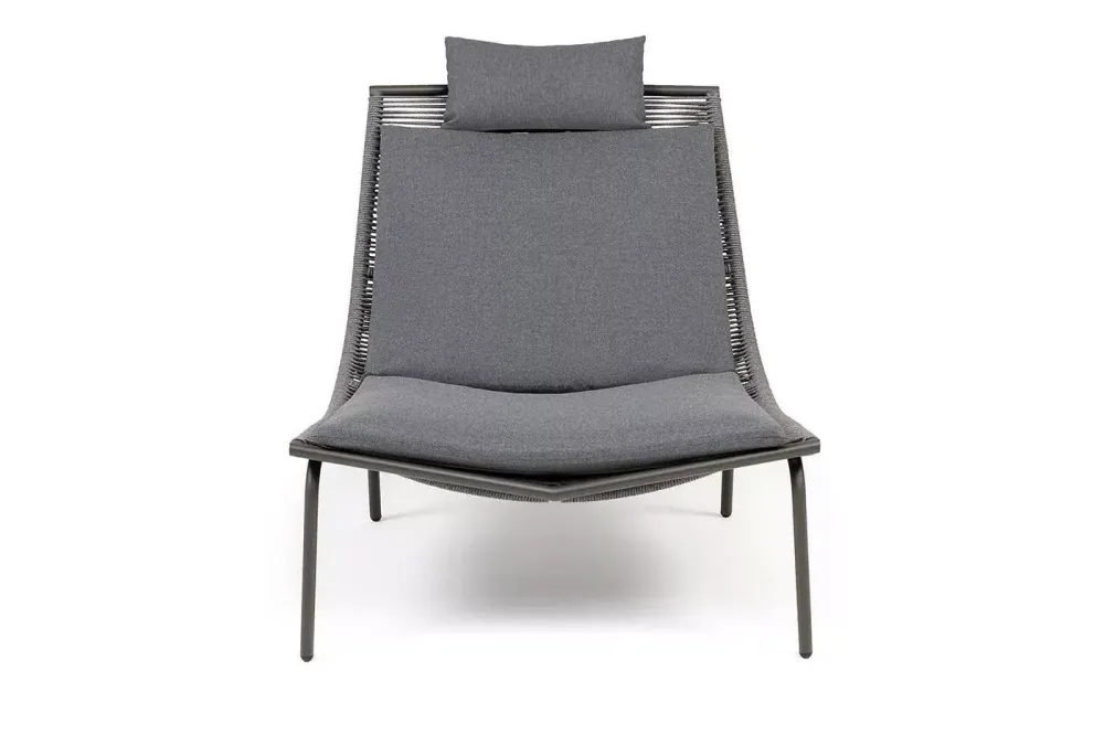 "Авиньон" кресло плетеное из роупа, каркас алюминий серый (RAL7022) муар, роуп серый круглый, ткань темно-серая 027