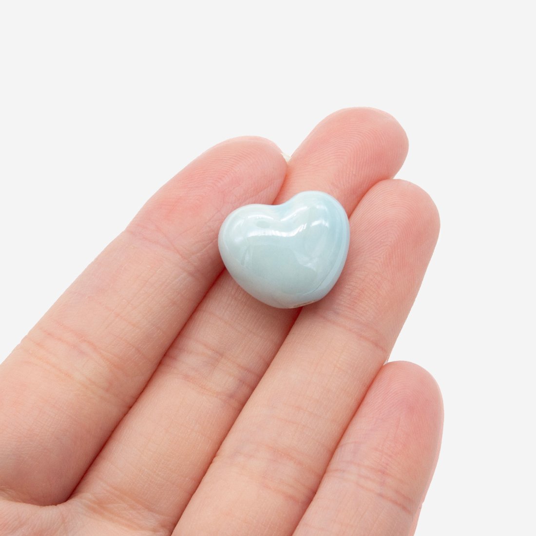 Бусина в форме сердца, 14,5*17,3мм, голубая, глазурированный фарфор