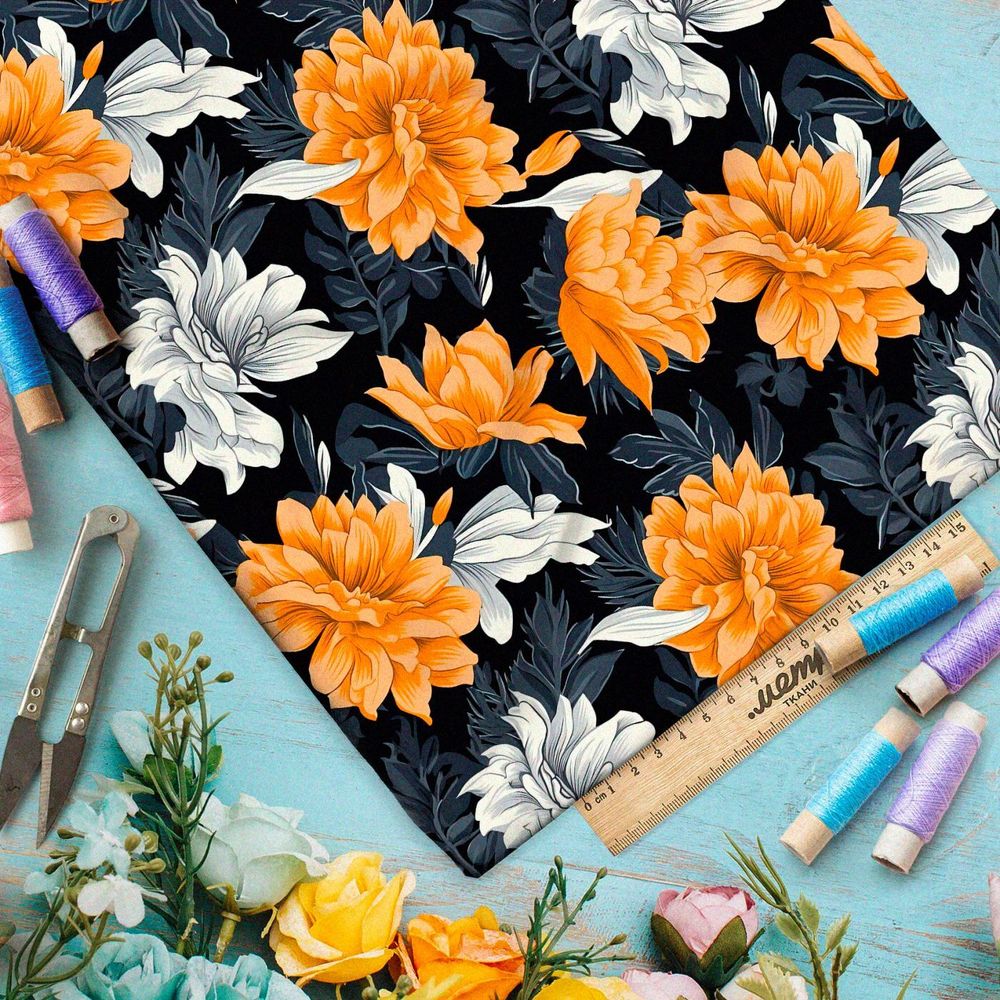 Ткань премиум мембрана цветочная иллюстрация к сказке