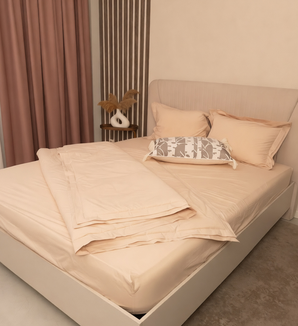 Простыня на резинке из варёного хлопка, персиковый