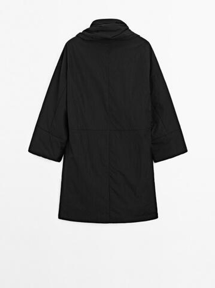 Massimo Dutti Длинное стеганое пальто с платком, черный
