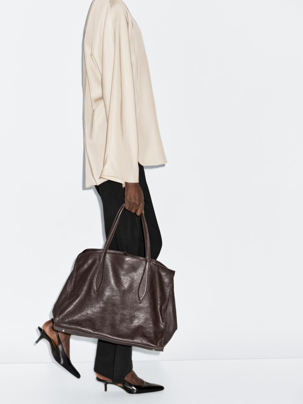 Massimo Dutti Блуза из струящейся ткани с разрезами, бронзовый