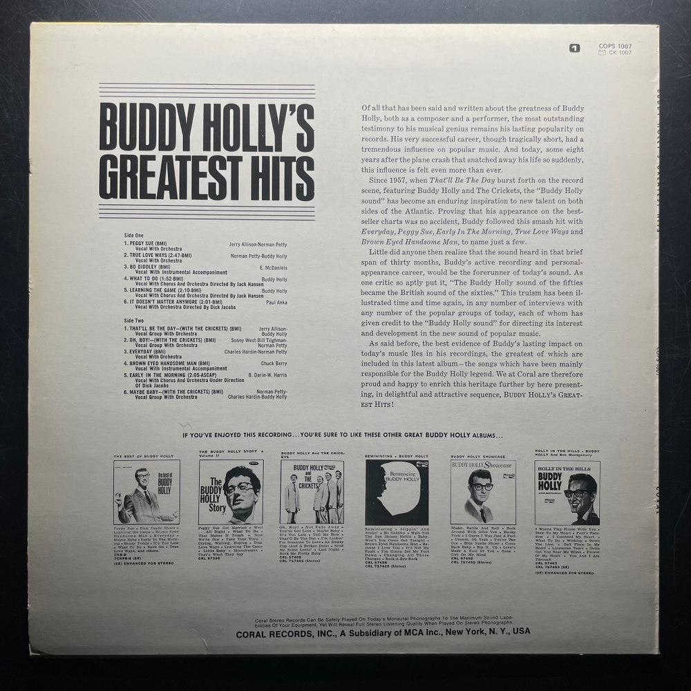 Buddy Holly ‎– Buddy Holly's Greatest Hits (Скандинавия)