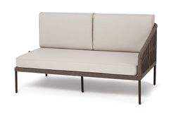 "Канны" левый модуль плетеный из роупа, каркас алюминий коричневый (RAL8016) муар, роуп коричневый круглый, ткань бежевая 035