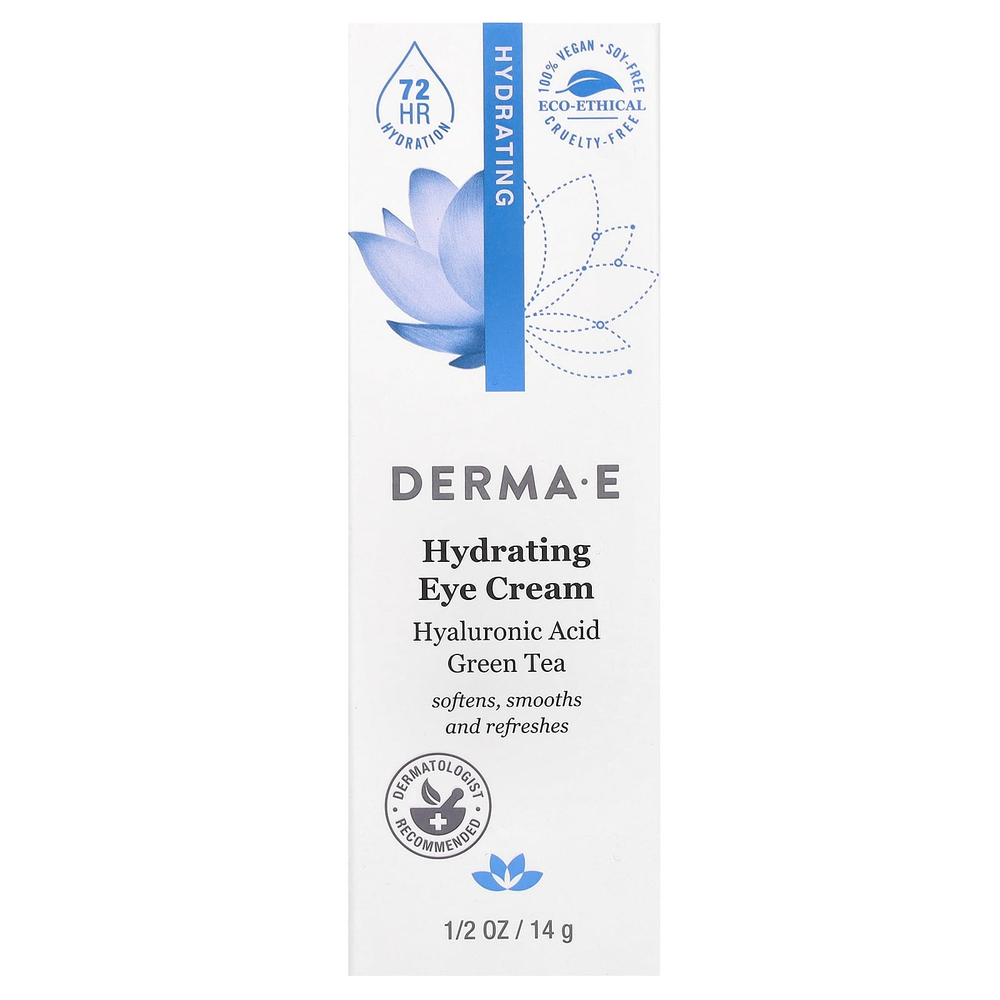 DERMA E, увлажняющий крем для области вокруг глаз с гиалуроновой кислотой и зеленым чаем, 14 г (1/2 унции)