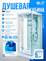 Душевая кабина WeltWasser без силикона (90х90) прозрачное стекло, поддон низкий, гидромассаж, левосторонняя