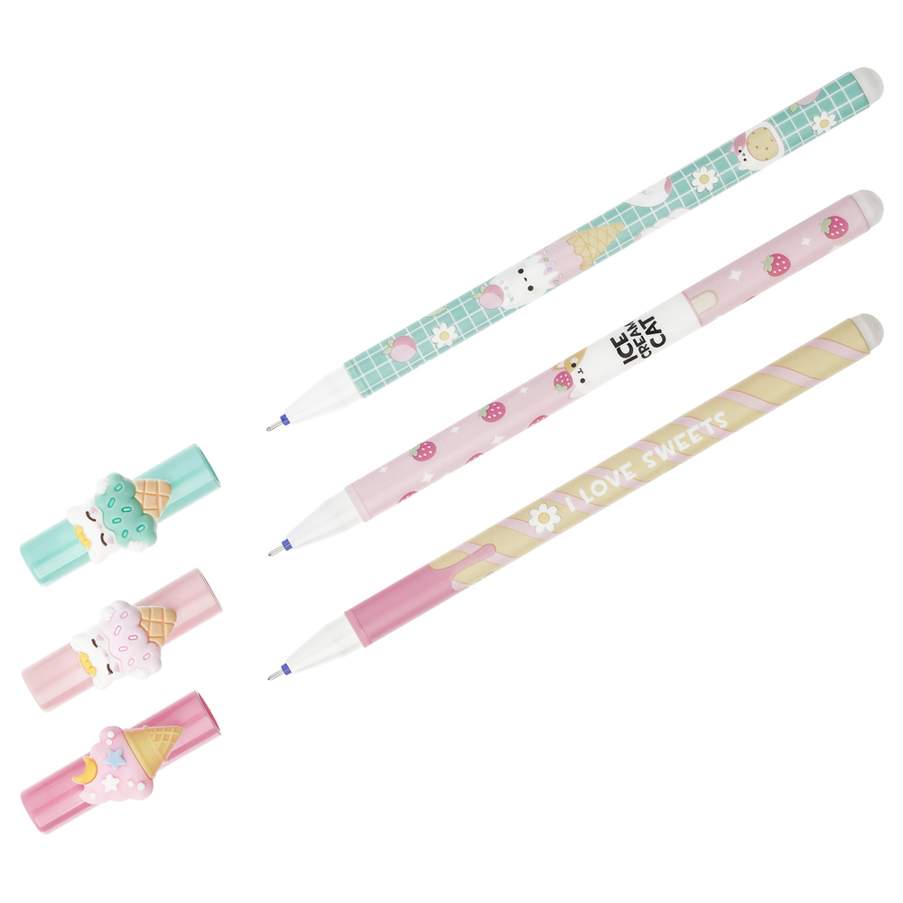 Ручка гелевая стираемая "Ice cream" синяя, 0,5мм, корпус ассорти, с топпером