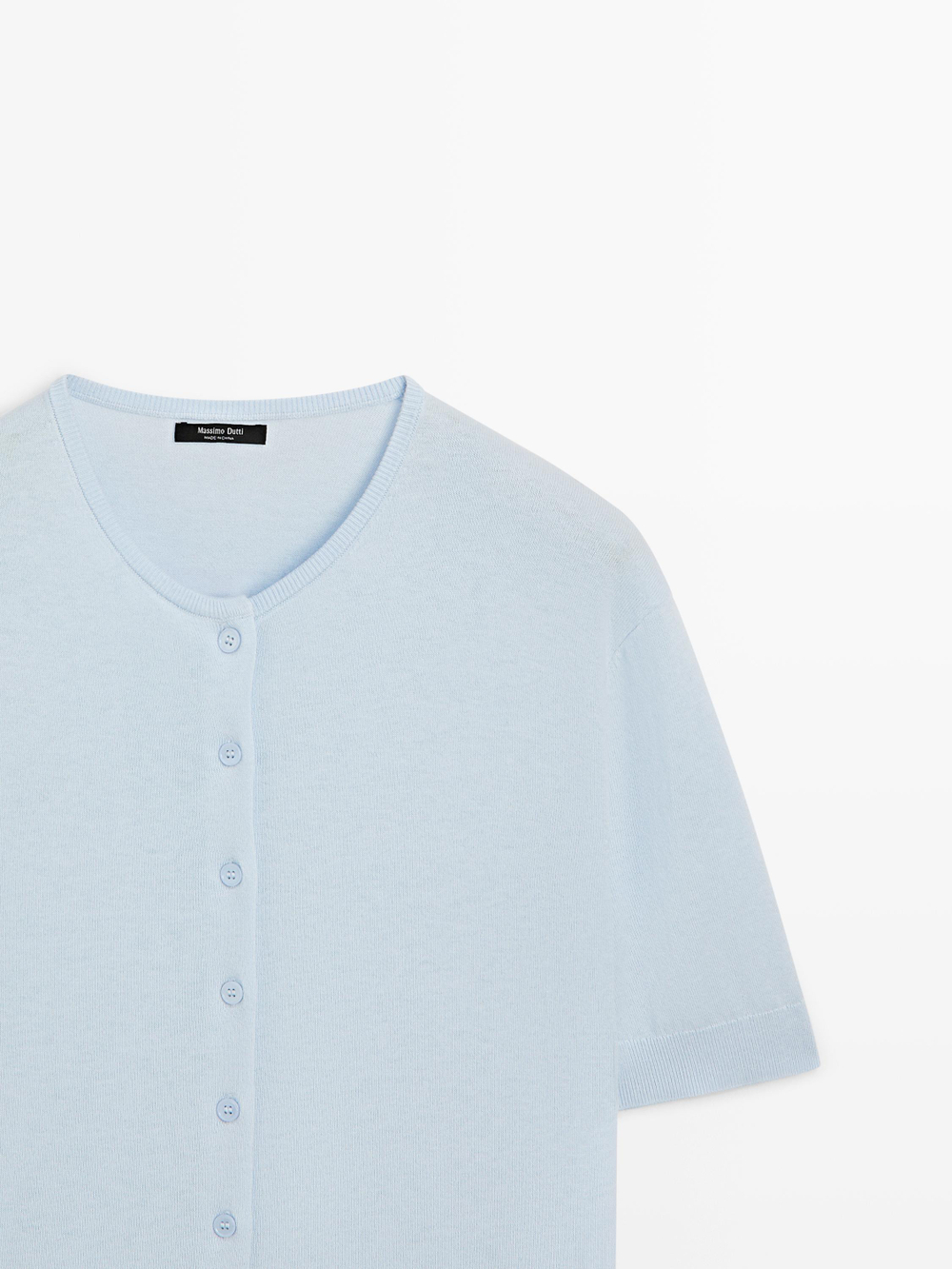 Massimo Dutti Вязаный кардиган с короткими рукавами, светло-голубой