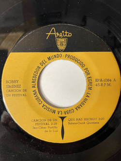 Винтажная виниловая пластинка LP Bobby Jimenez Cancion De Un Festival 7 дюймов (Куба 1974) 7 дюймов