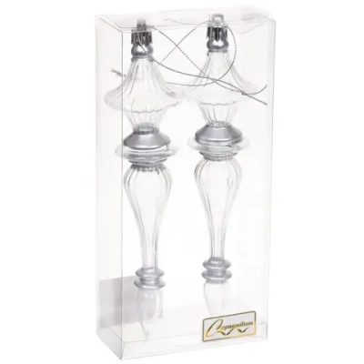 Елочные украшения «Изящные переливы» 4.5*4.5*19 см (набор 2 шт), Белый