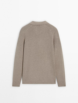 Massimo Dutti Вязаный свитер с воротником-поло, норка