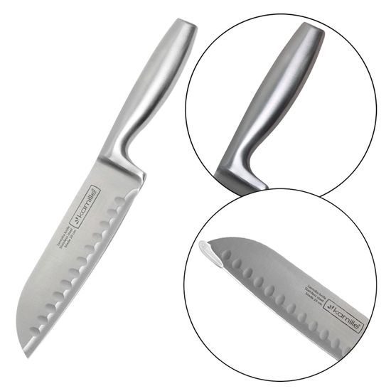 Нож кухонный "Сантоку" из нержавеющей стали Kamille КМ-5142 (лезвие 16 см; рукоятка 13 см)