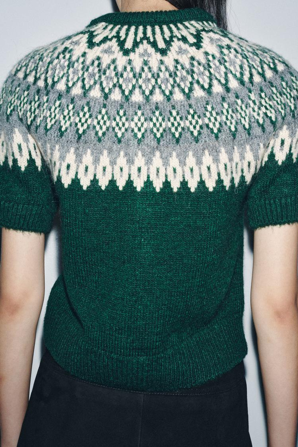 ZARА ЖАККАРДОВЫЙ ТРИКОТАЖНЫЙ КАРДИГАН С КОРОТКИМИ РУКАВАМИ, ЗЕЛЕНЫЙ