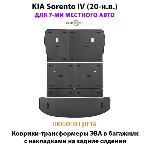 Коврики-трансформеры ЭВА в багажник с накладками на задние сидения для KIA Sorento IV (20-н.в.) для 7-ми местного авто