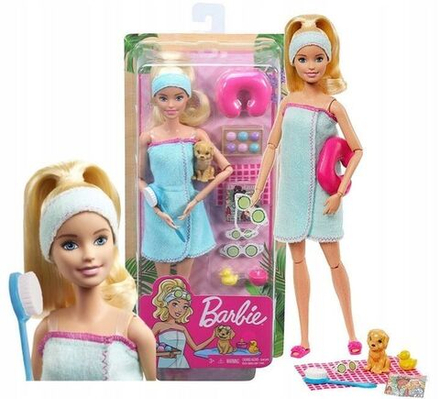 Кукла Barbie Mattel Набор Релакс в СПА Кукла Барби с собачкой + Аксессуары GKH73