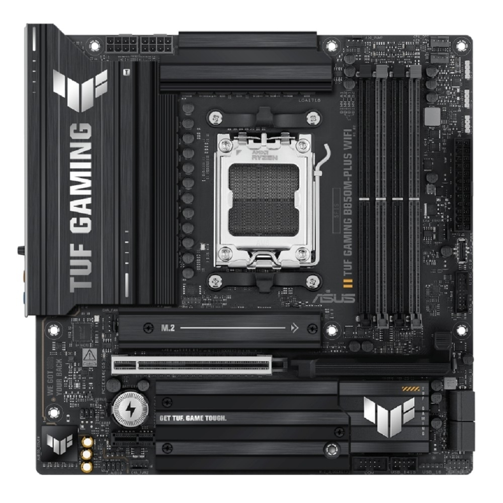 Материнская плата ASUS TUF GAMING B850M-PLUS WIFI (Socket AM5, mATX, 4xDDR5(256GB), HDMI 2.1 / DP, 1xPCIe 5.0x16 / 1xPCIe 4.0x1, 1xLAN (2.5GbE), Wi-Fi, BT, 4xSATA 6Gb / s, 3xM.2, 1xType-C, 7xUSB 3.2, 4xUSB 2.0)