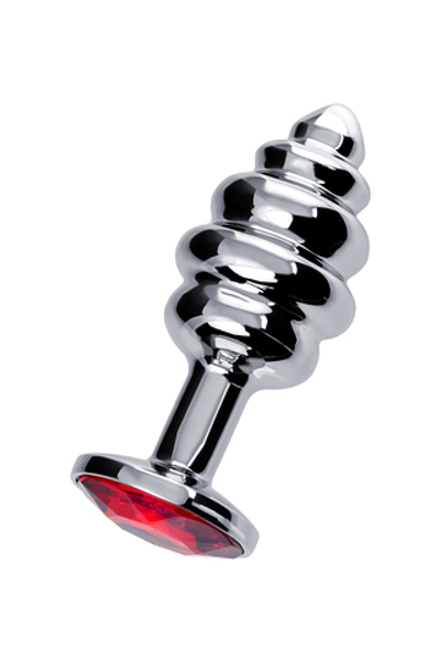 Анальная пробка Butt Plug Silver ребристая рубин 7,2 см