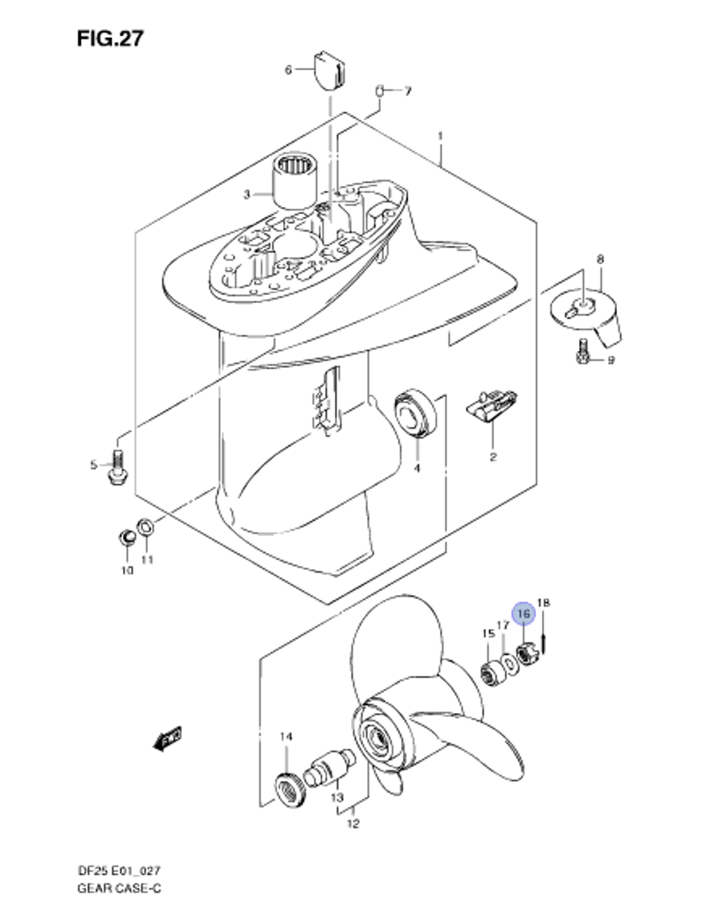Гайка винта Suzuki DF20-DF30/DT20-DT30