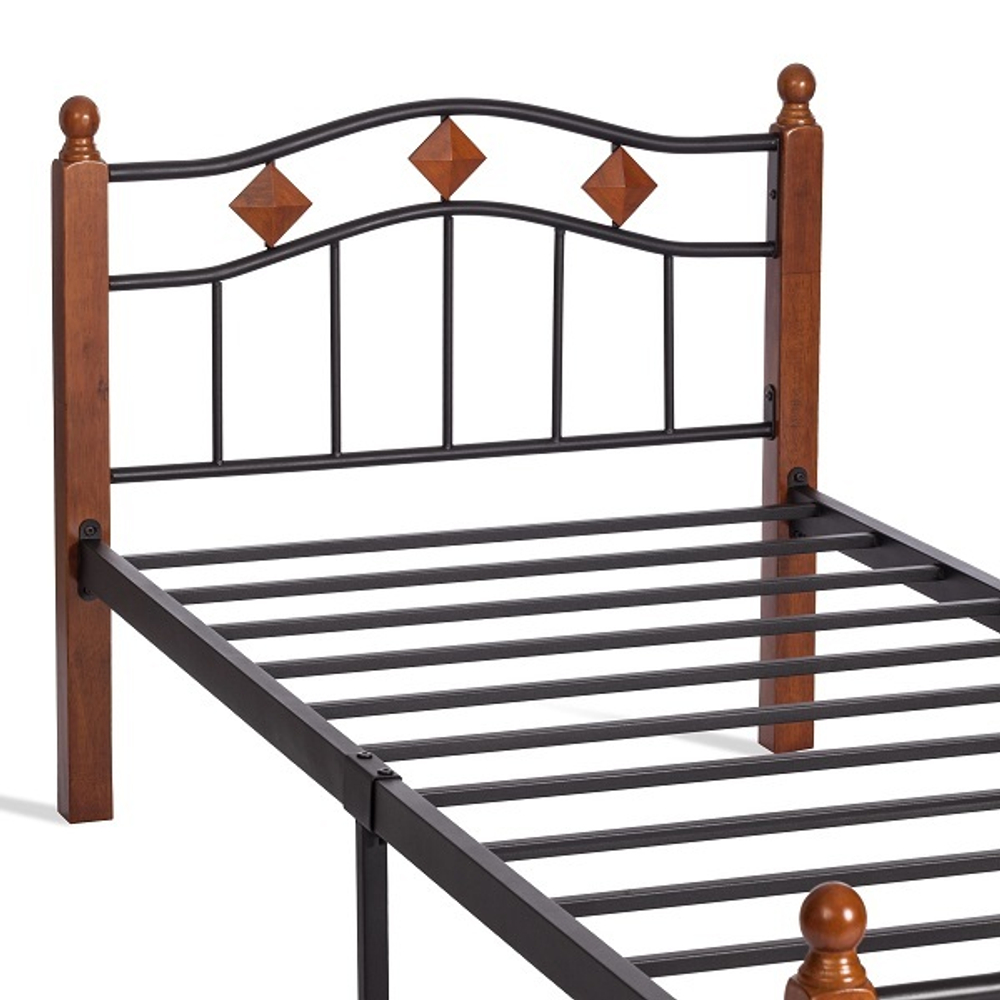 Кровать AT-126 -дерево гевея/металл, 90*200 см (Single bed), красный дуб/черный