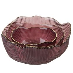 Салатник, набор 3шт. "Frost stripe" (розовый) d=12,5/15,5/19см (стекло) (транспортная упаковка)