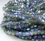 БВ029ДН4 Хрустальные бусины квадратные, цвет: серый с цв. AB прозрачный, 4 мм, кол-во: 44-45 шт.