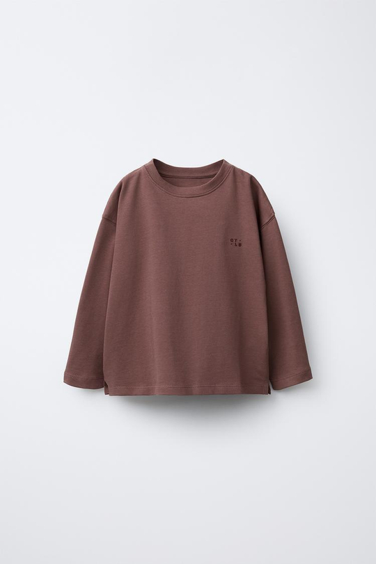 ZARA ФУТБОЛКА HEAVYWEIGHT С ВЫШИВКОЙ, БЛЕДНО-ФИОЛЕТОВЫЙ