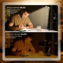 Лампа настольная для школьника светодиодная. Кольцевая лампа для маникюра на прищепке. USB светильник с 3 цветовыми режимами.