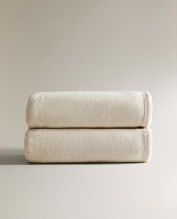 Zara Home - Флисовый плед с бахромой, экрю, 140x190 см