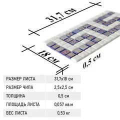 STP-Border1 Natural Стеклянная мозаика Steppa синяя белая глянцевая