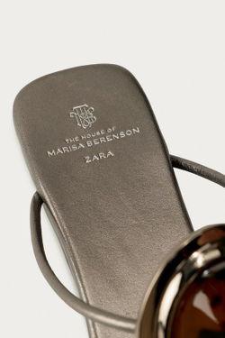 ZARA X MARISA BERENSON КОЖАНЫЕ САНДАЛИИ НА ПЛОСКОЙ ПОДОШВЕ, ТЕМНО-СЕРЫЙ