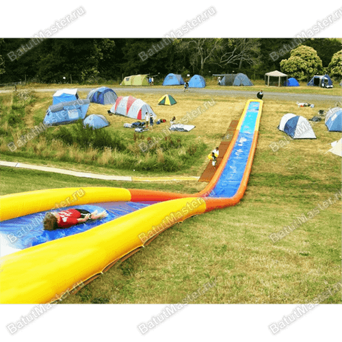 Водная горка с надувным дном, герметичная ТУРБО "Капля", длина 80 метров