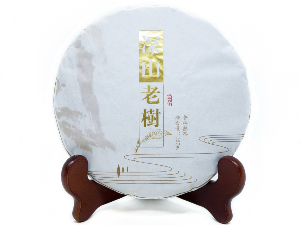 59310 Чай прессованный черный Пуэр Шу "Сэнчжун, Шэнь Шань Лао Шу " Со старых дерев, ци цзы бин 357гр