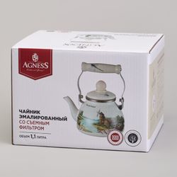 ЧАЙНИК AGNESS ЭМАЛИРОВАННЫЙ СО СЪЕМНЫМ ФИЛЬТРОМ ИЗ НЖС СЕРИЯ "LAVENDER CATS", 1,1 Л