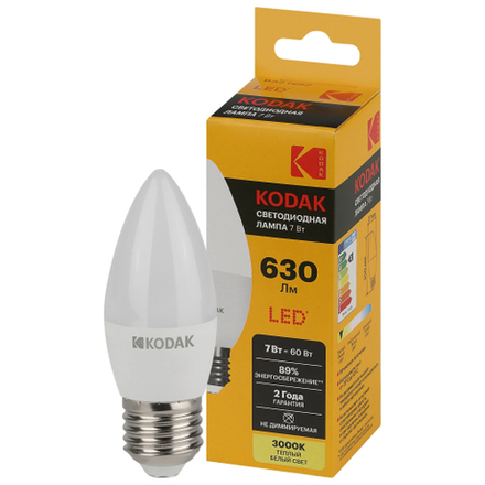 Лампа светодиодная Kodak LED B35-7W-830-E27 K 7Вт свеча теплый белый свет Е27