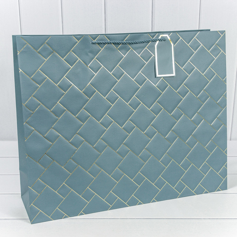 Пакет подарочный 50х40х15см Фигуры и узоры "Ступеньки" с тиснением (Голубой)