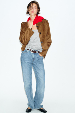 ZARA КОРОТКАЯ КУРТКА ИЗ ИСКУССТВЕННОЙ ЗАМШИ, РЫЖЕВАТО-КОРИЧНЕВЫЙ