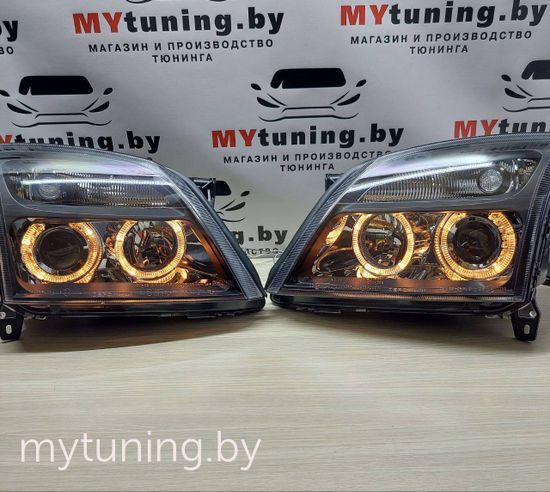 Передние фары Opel Vectra C angel eyes black