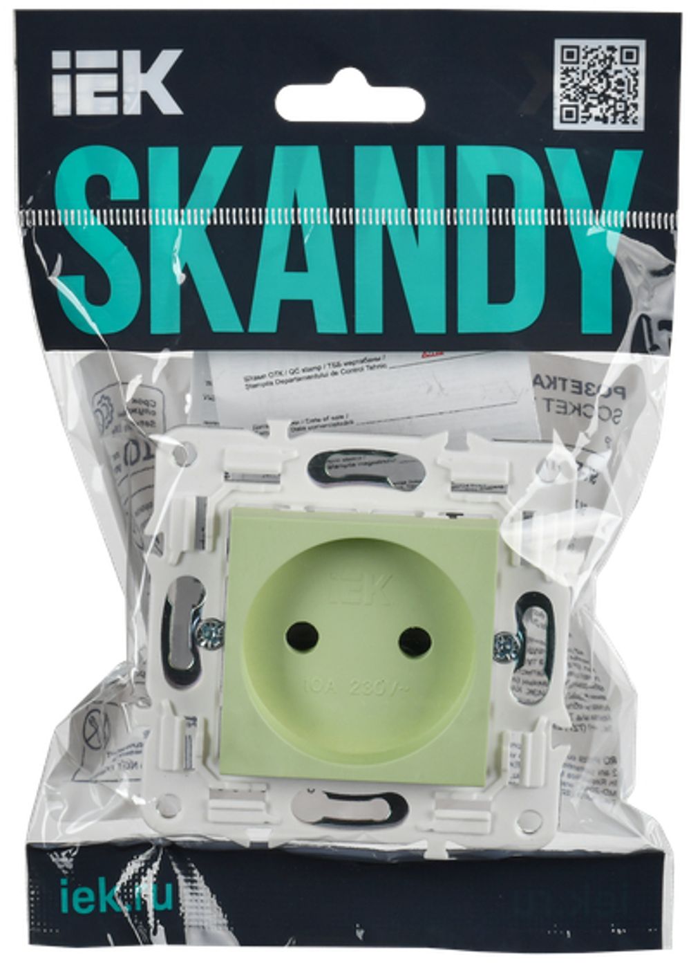 SKANDY Розетка без заземления с защитными шторками 10А SK-R01G мятный IEK