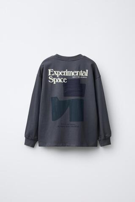 ZARA ФУТБОЛКА С РЕЛЬЕФНОЙ НАДПИСЬЮ, АНТРАЦИТОВО-СЕРЫЙ